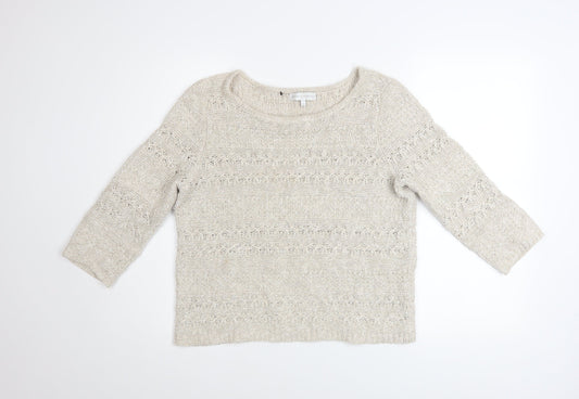 John Rocha Women Beige Open Knit Boat Neck Jumper Size 14