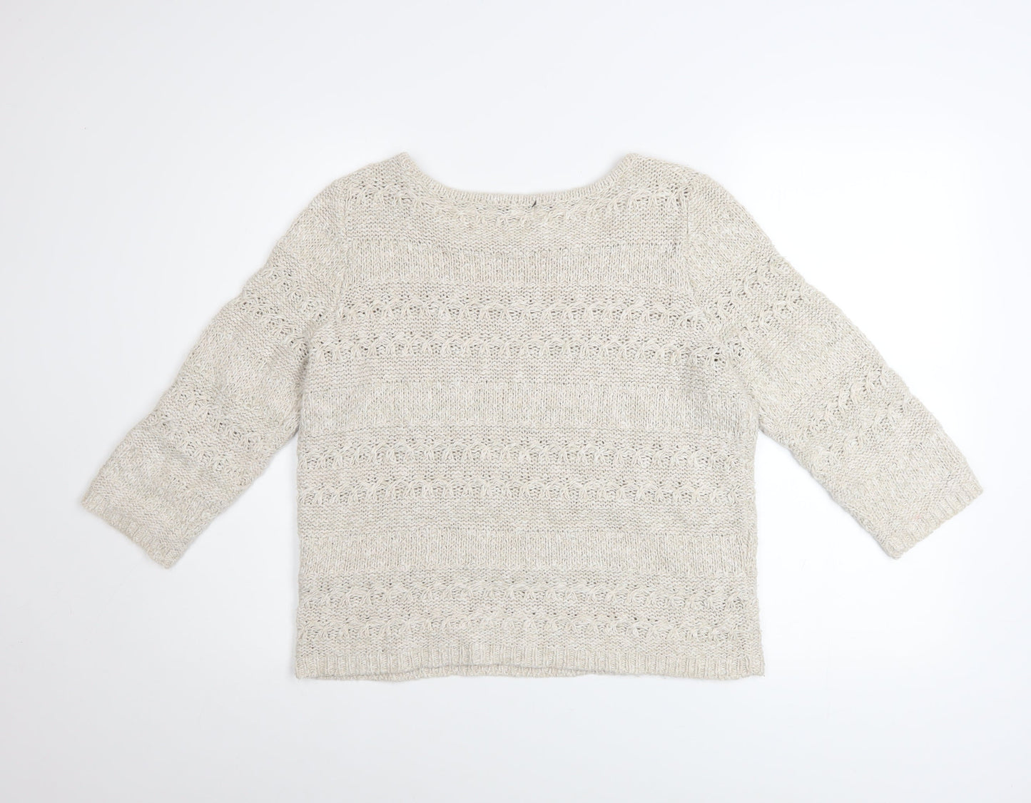 John Rocha Women Beige Open Knit Boat Neck Jumper Size 14