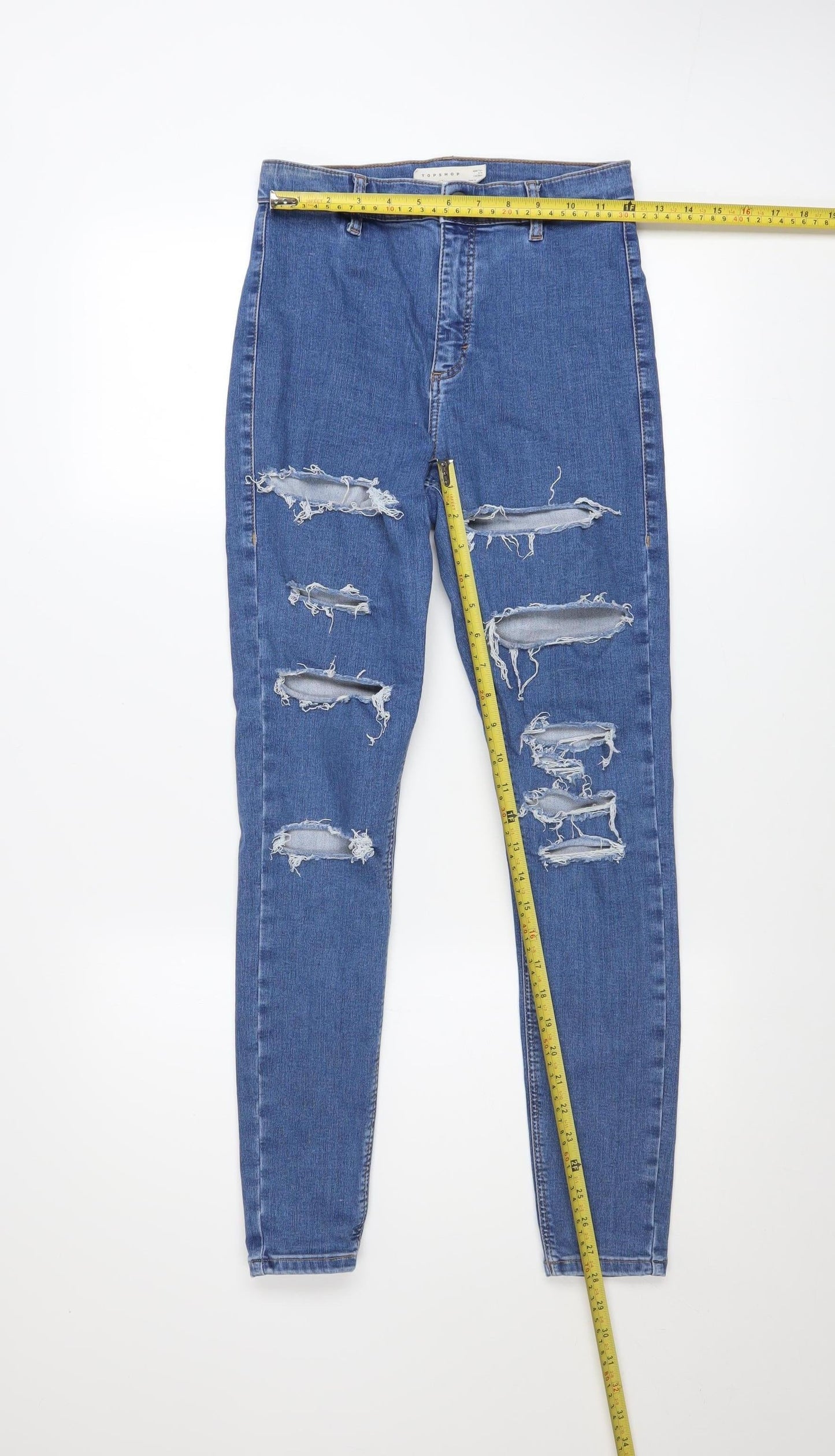 Topshop Women Blue Size 10 High Rise Distressed Skinny Jeans