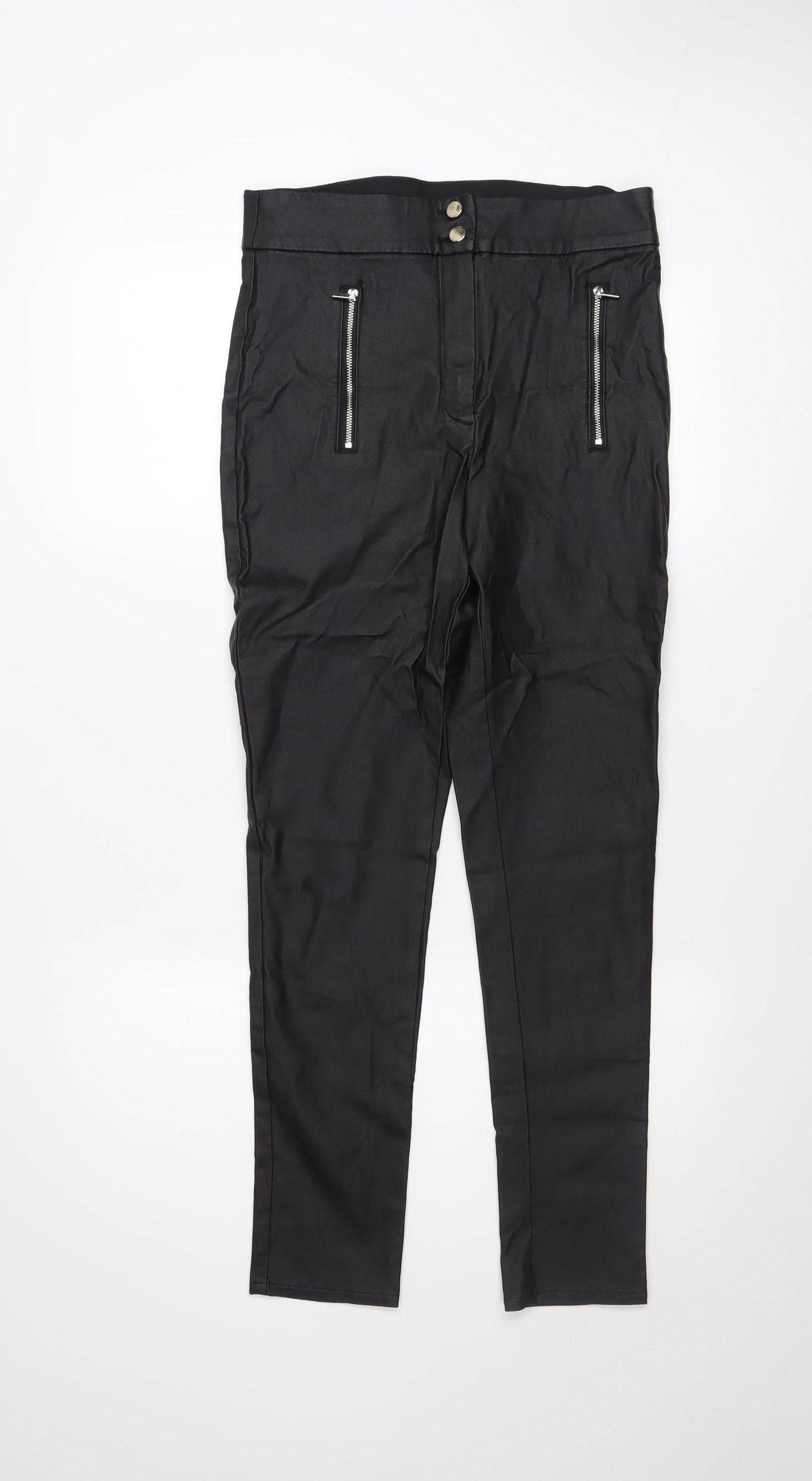 F&F Womens Black Faux Leather Skinny Trousers Size 12