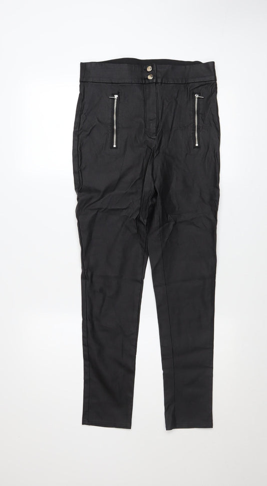 F&F Womens Black Faux Leather Skinny Trousers Size 12