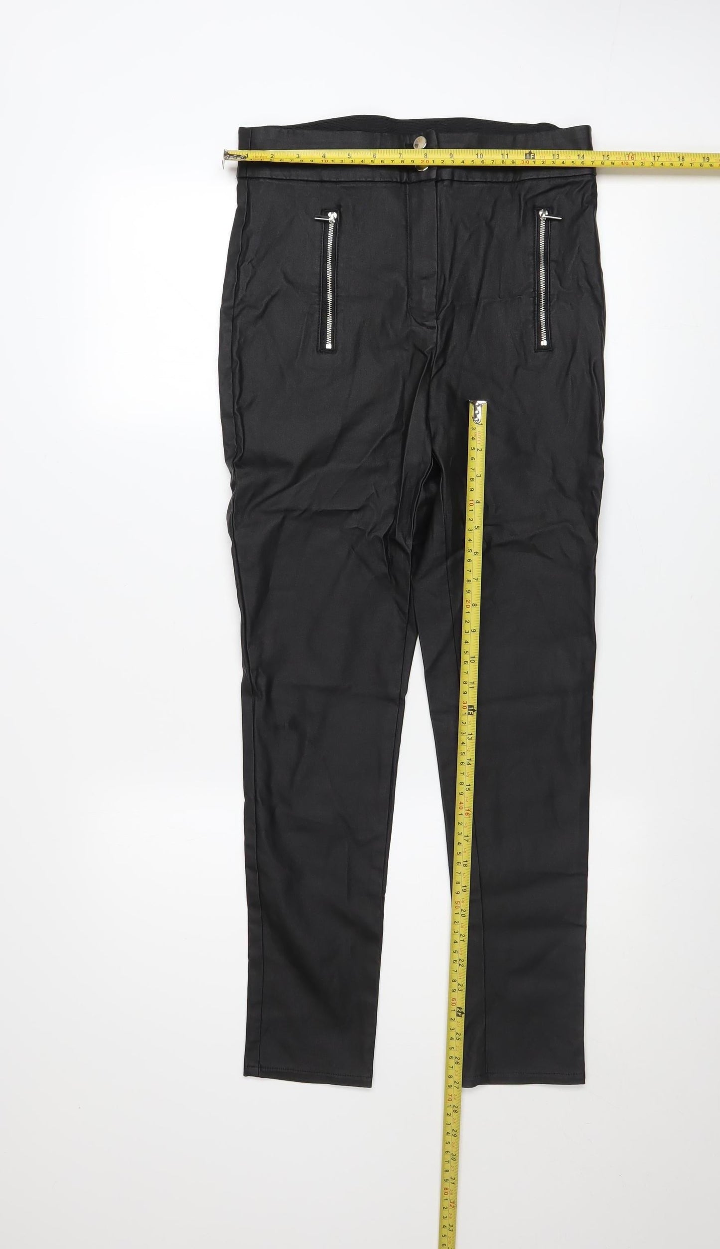 F&F Womens Black Faux Leather Skinny Trousers Size 12