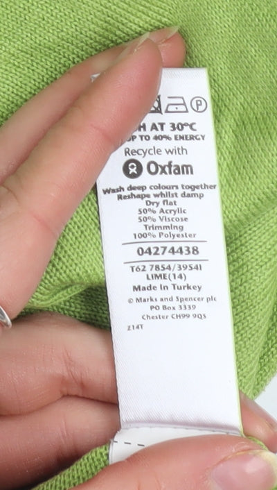 Marks and Spencer Per Una Women's Green 3/4 Sleeve Knit Cardigan Size 14