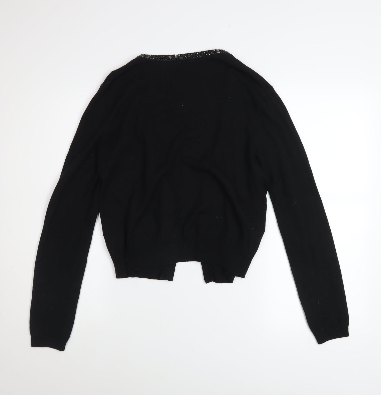 H&M Women’s Black Beaded Trim Cardigan Size 12 V-Neck Knit Jumper