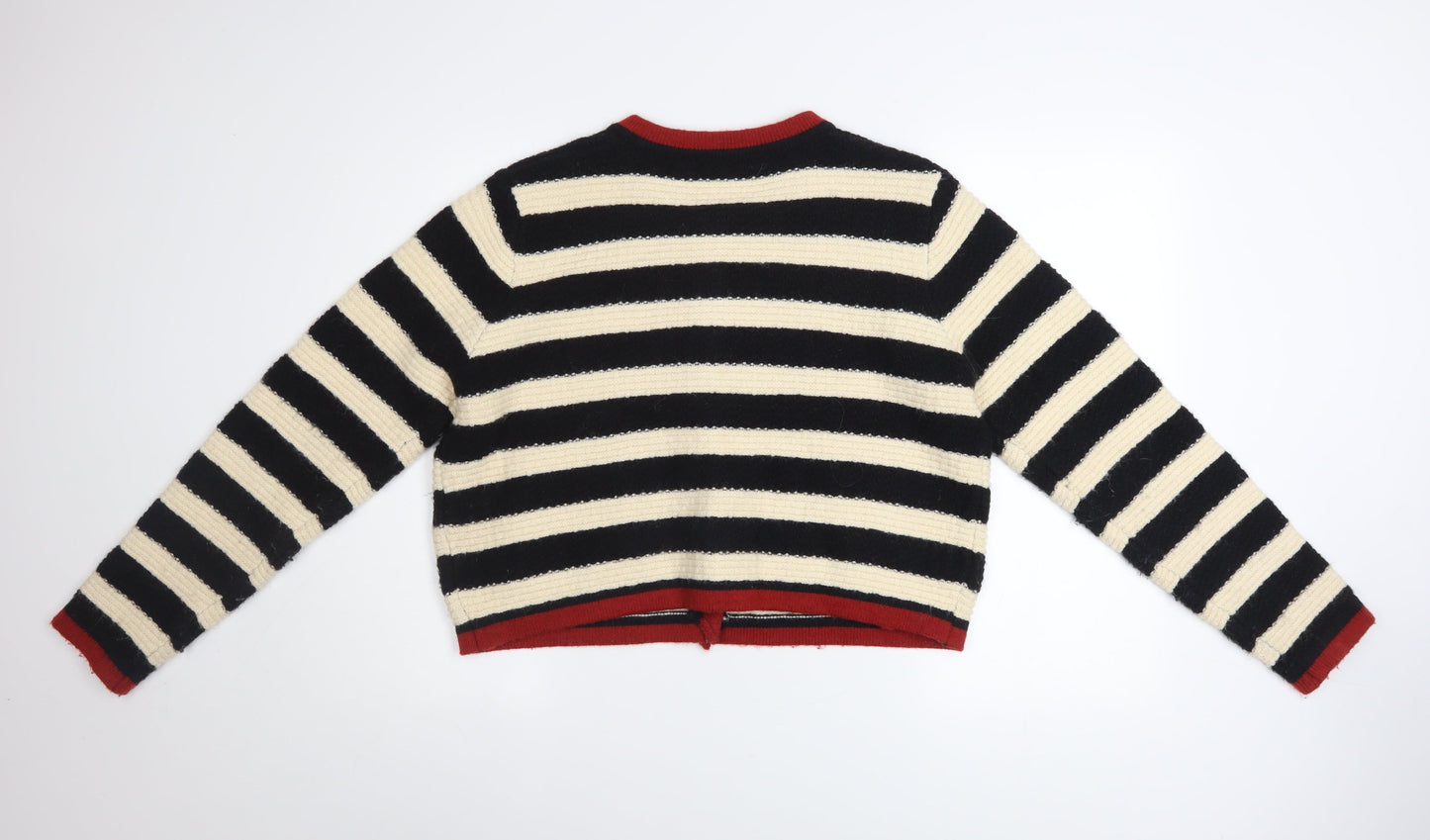 Cider Women Black & Beige Striped Knit Cardigan Size L Button Front