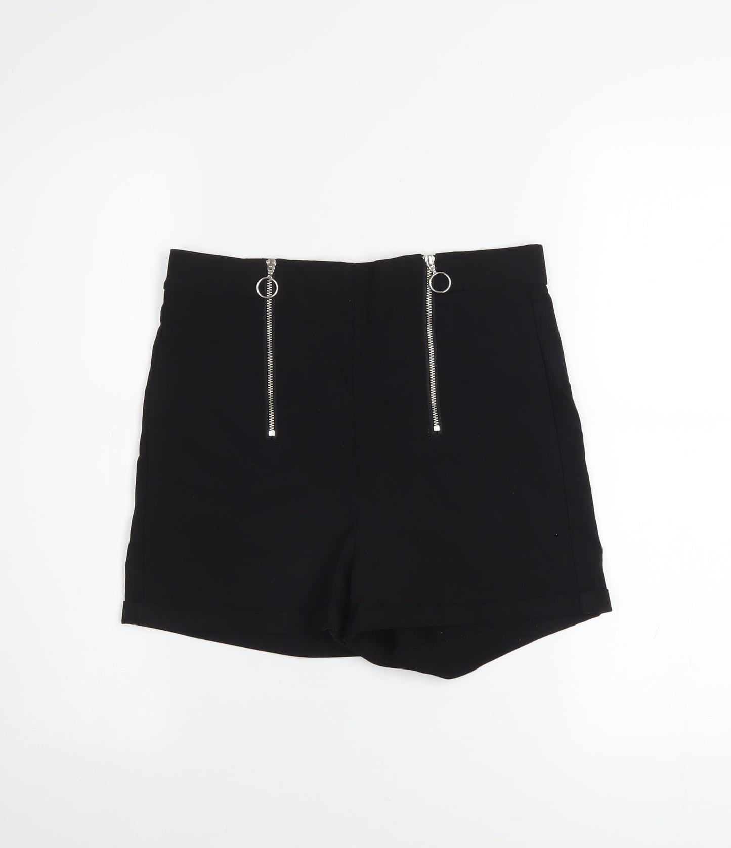 FB Sister Women Black M High-Rise Zip Detail Viscose Blend Shorts