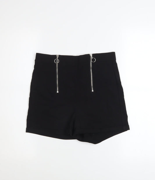 FB Sister Women Black M High-Rise Zip Detail Viscose Blend Shorts