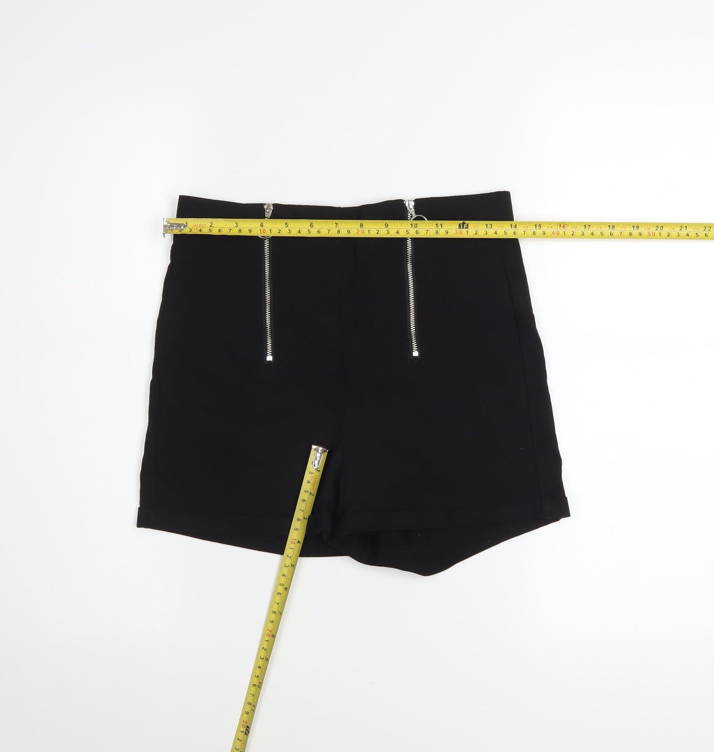 FB Sister Women Black M High-Rise Zip Detail Viscose Blend Shorts