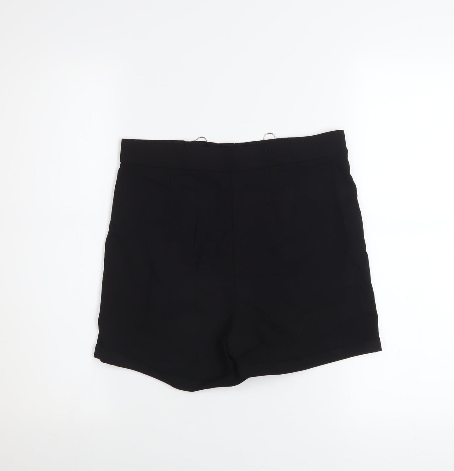 FB Sister Women Black M High-Rise Zip Detail Viscose Blend Shorts