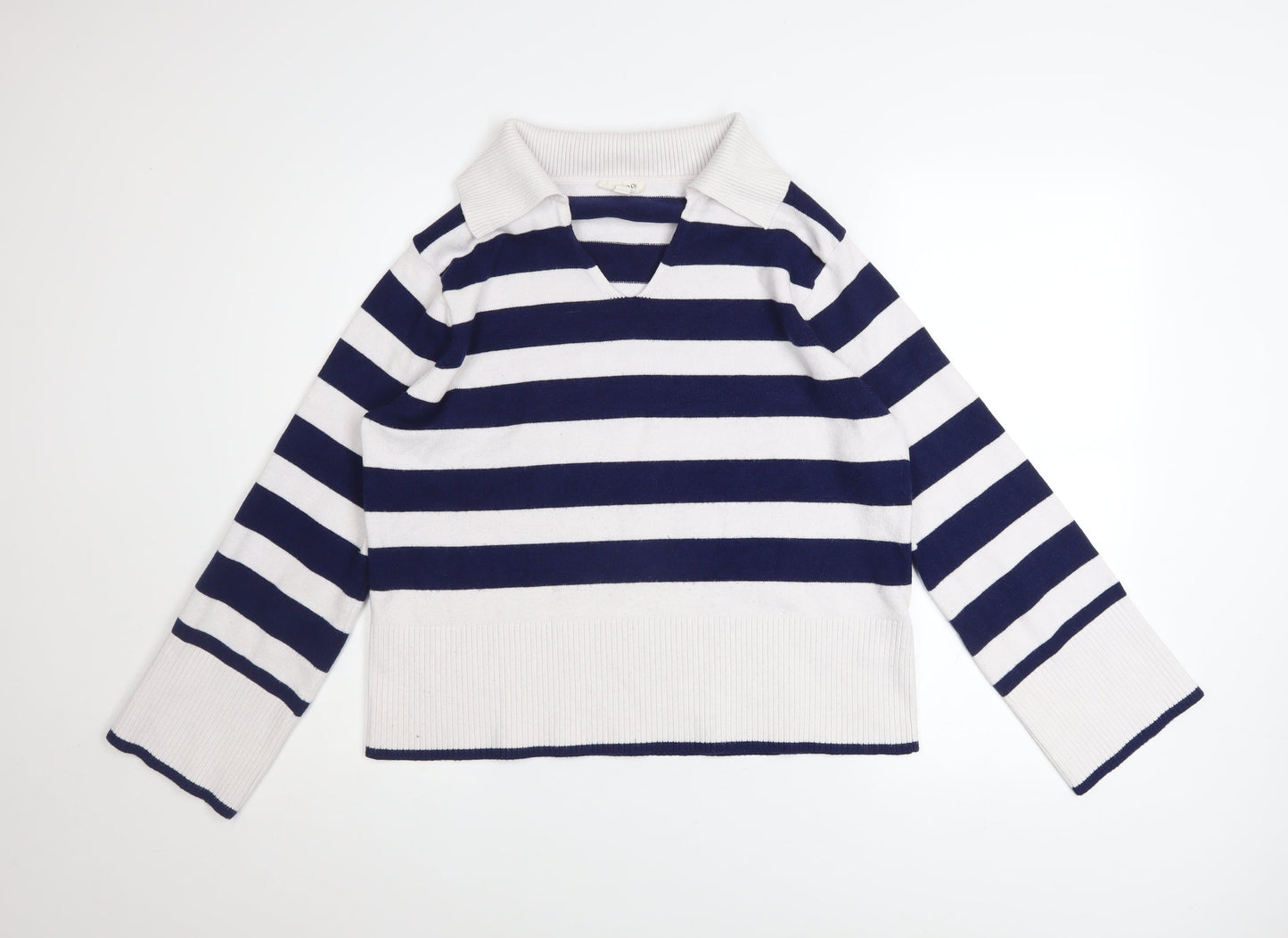 Monsoon Women’s Blue Striped Collared Pullover Jumper Size M