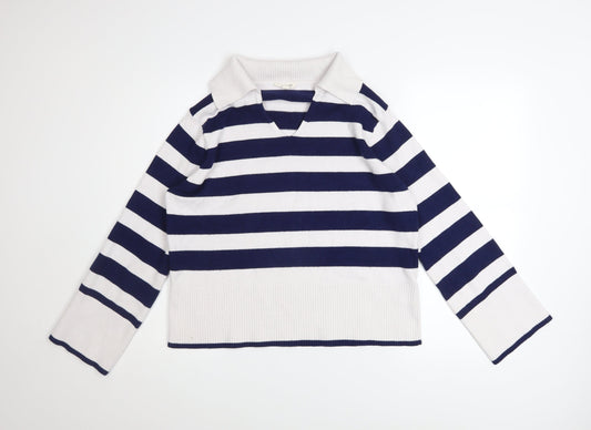 Monsoon Women’s Blue Striped Collared Pullover Jumper Size M