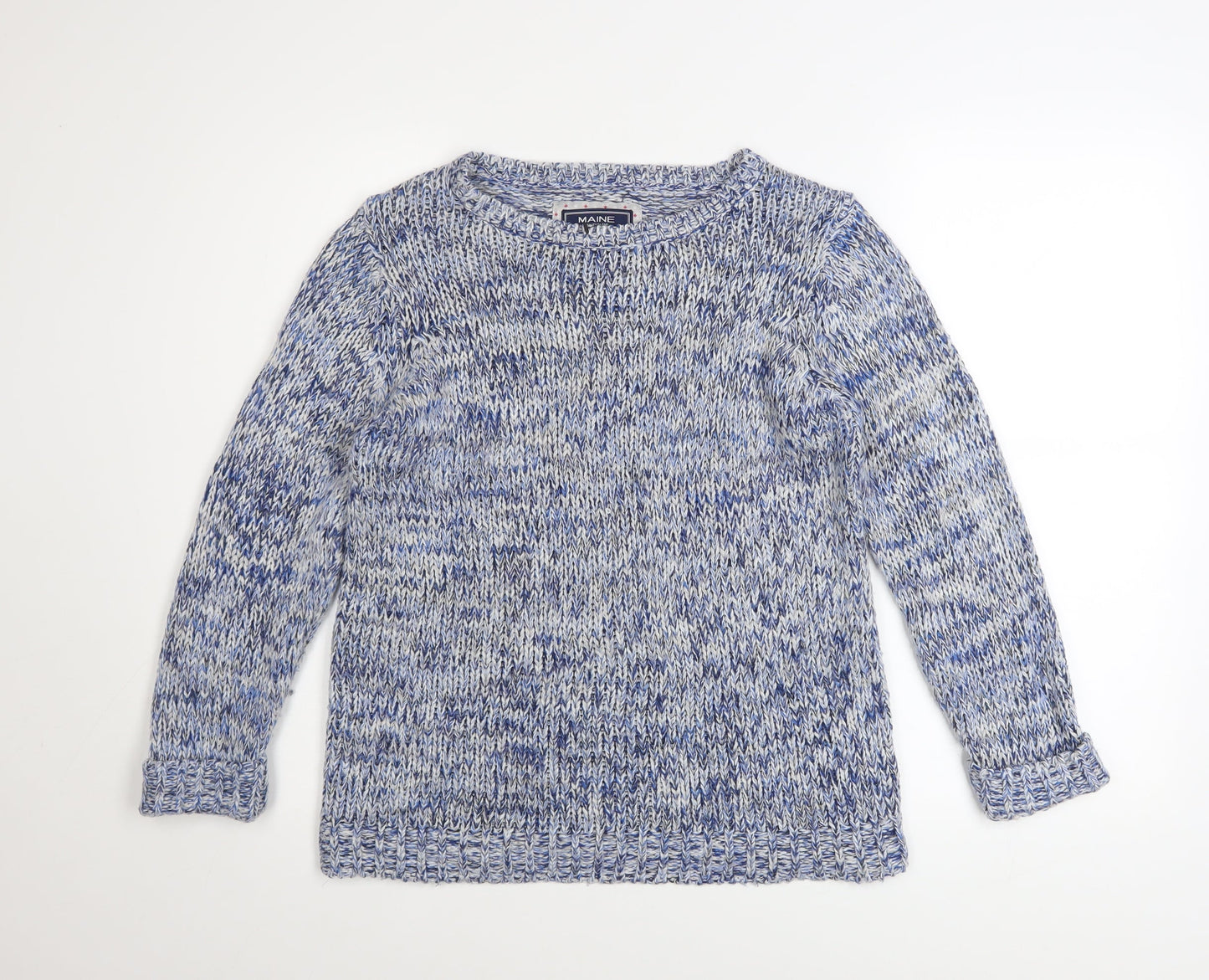 Maine New England Women's Blue Chunky-Knit Pullover Jumper Size 12
