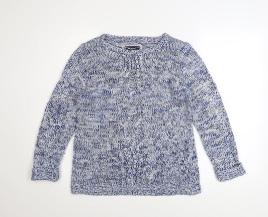 Maine New England Women's Blue Chunky-Knit Pullover Jumper Size 12