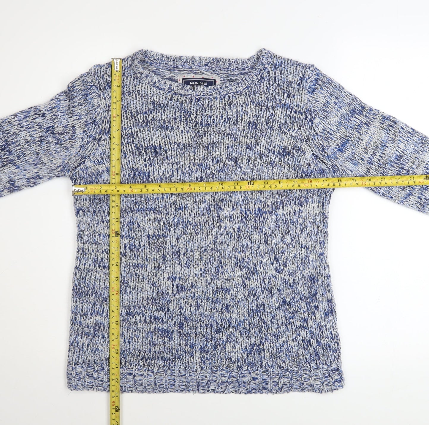Maine New England Women's Blue Chunky-Knit Pullover Jumper Size 12