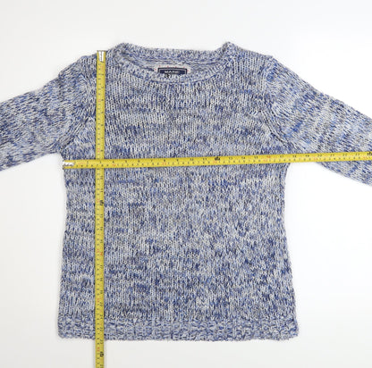 Back view of Maine New England Women's Blue Chunky-Knit jumper, size 12