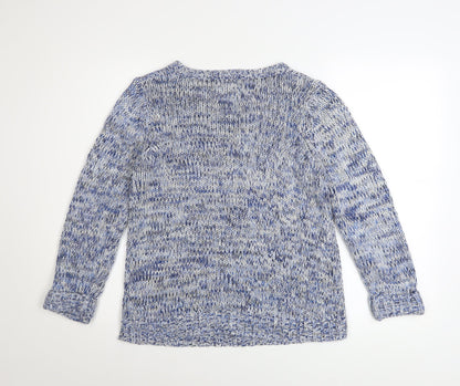 Close-up detail of Maine New England Women's Blue Chunky-Knit jumper, size 12