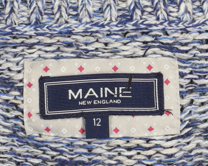 Brand and care label for Maine New England Women's Blue Chunky-Knit jumper, size 12