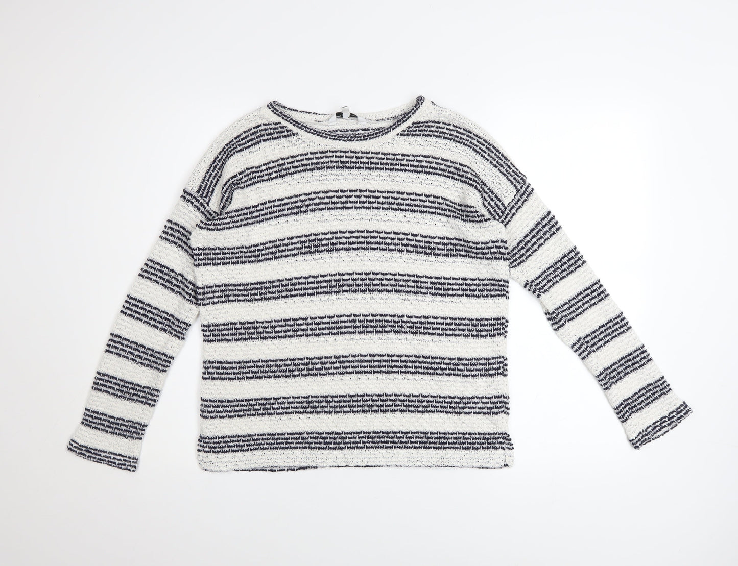 New Look Womens Blue White Striped Knit Boat Neck Jumper Size 10