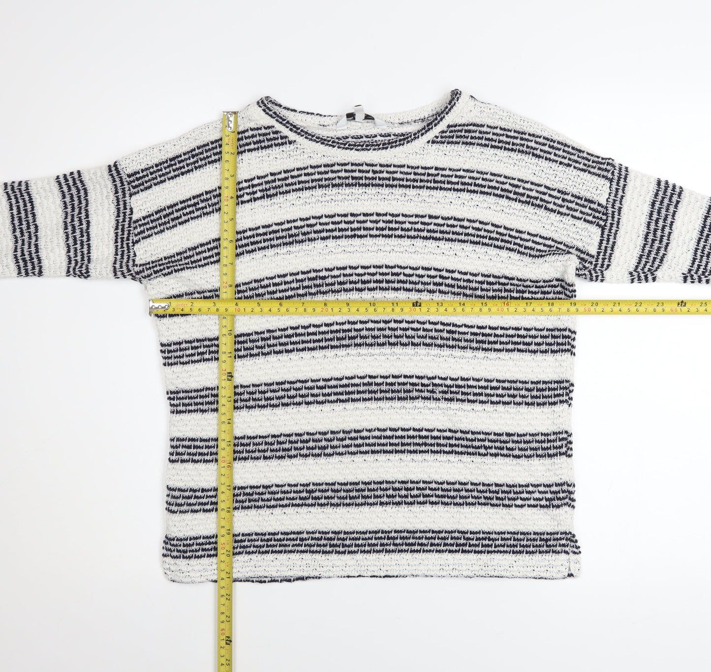 New Look Womens Blue White Striped Knit Boat Neck Jumper Size 10