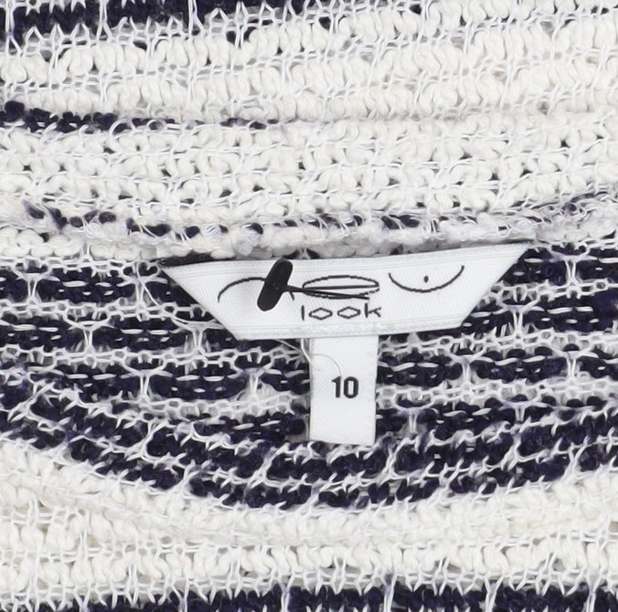 New Look Womens Blue White Striped Knit Boat Neck Jumper Size 10