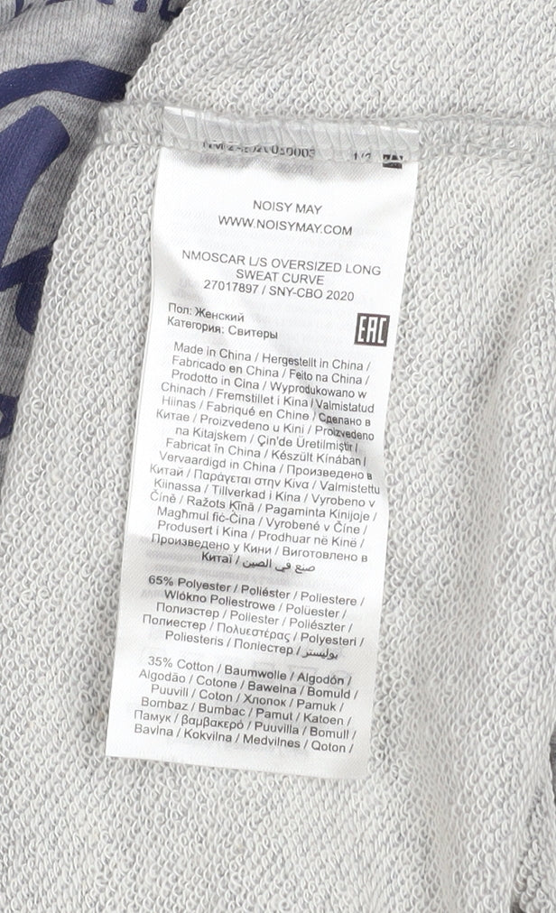 Noisy May Women's Grey Oversized Boston Print Sweatshirt Size 18