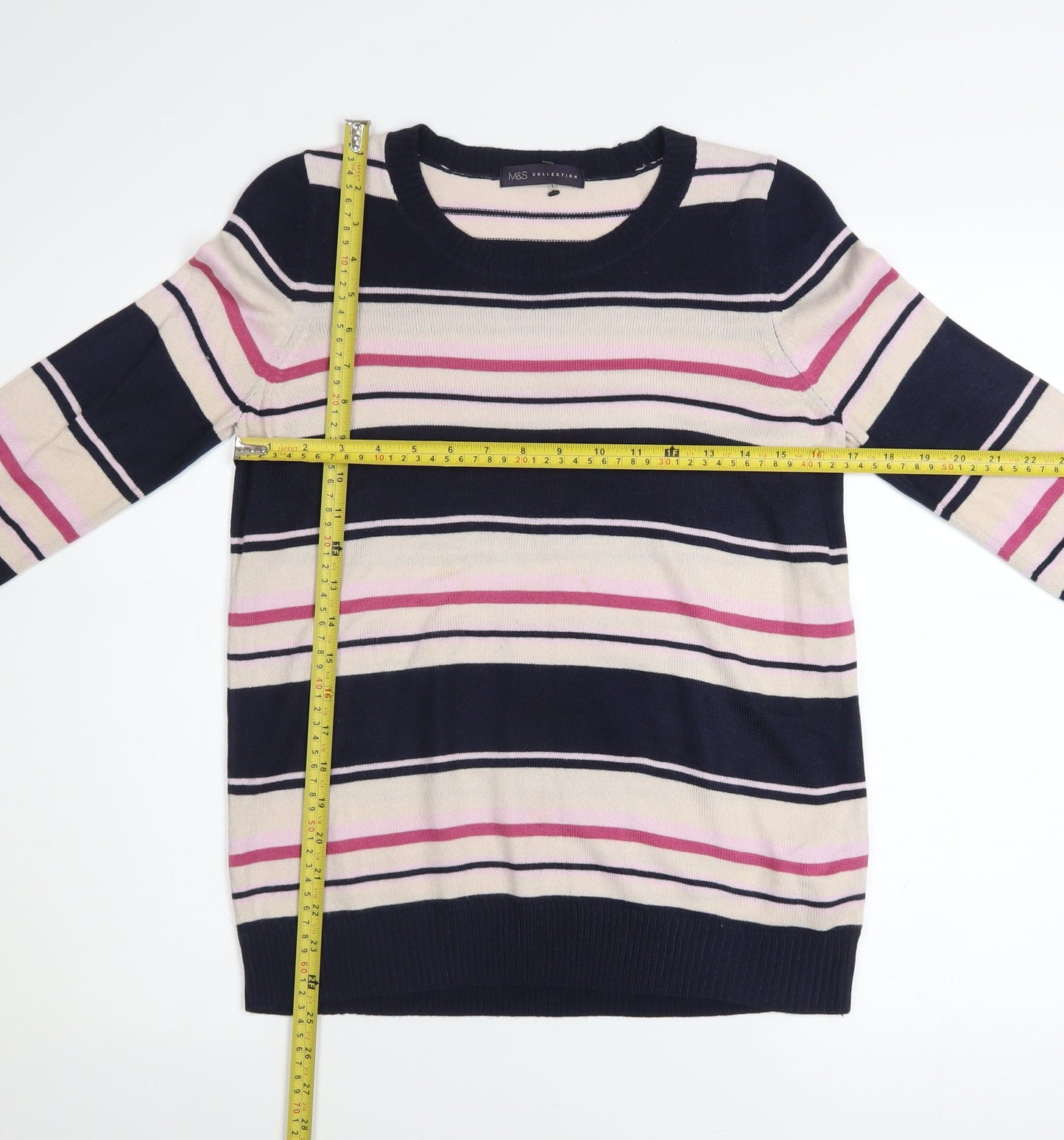 Marks and Spencer Womens Navy Stripe Pullover Jumper Size 10