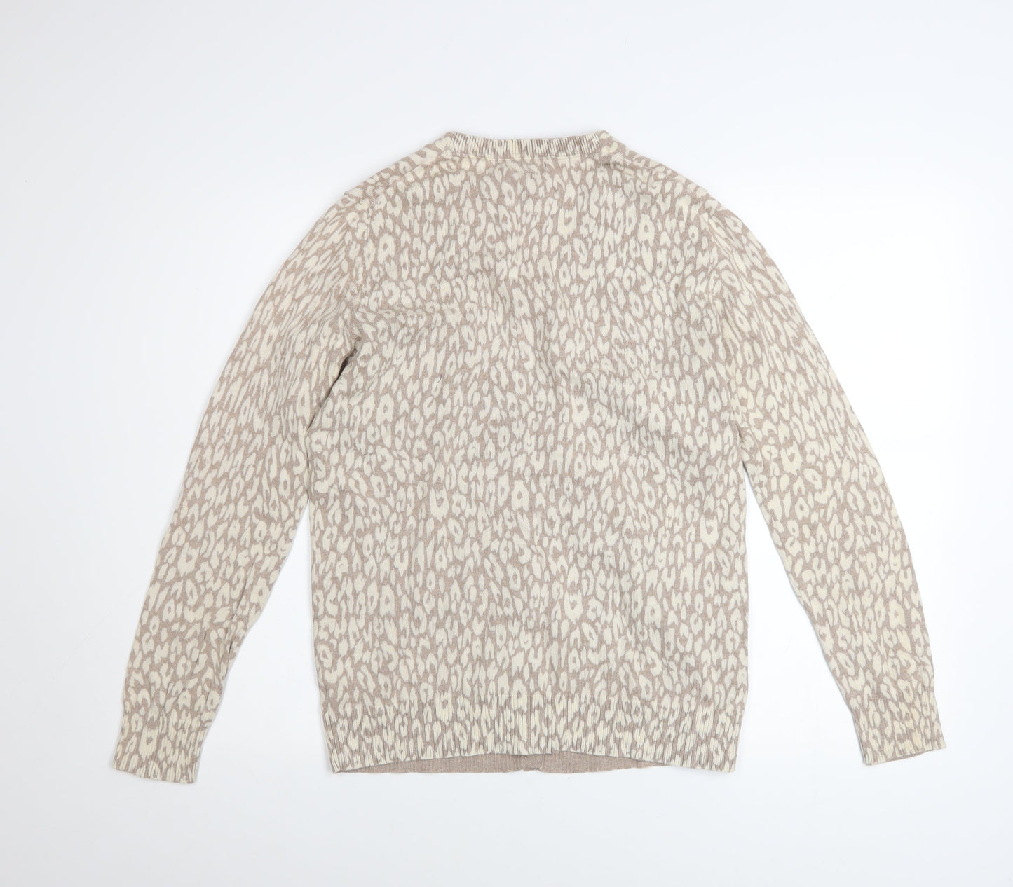 Gap Womens Beige Animal Print Cotton V-Neck Cardigan M