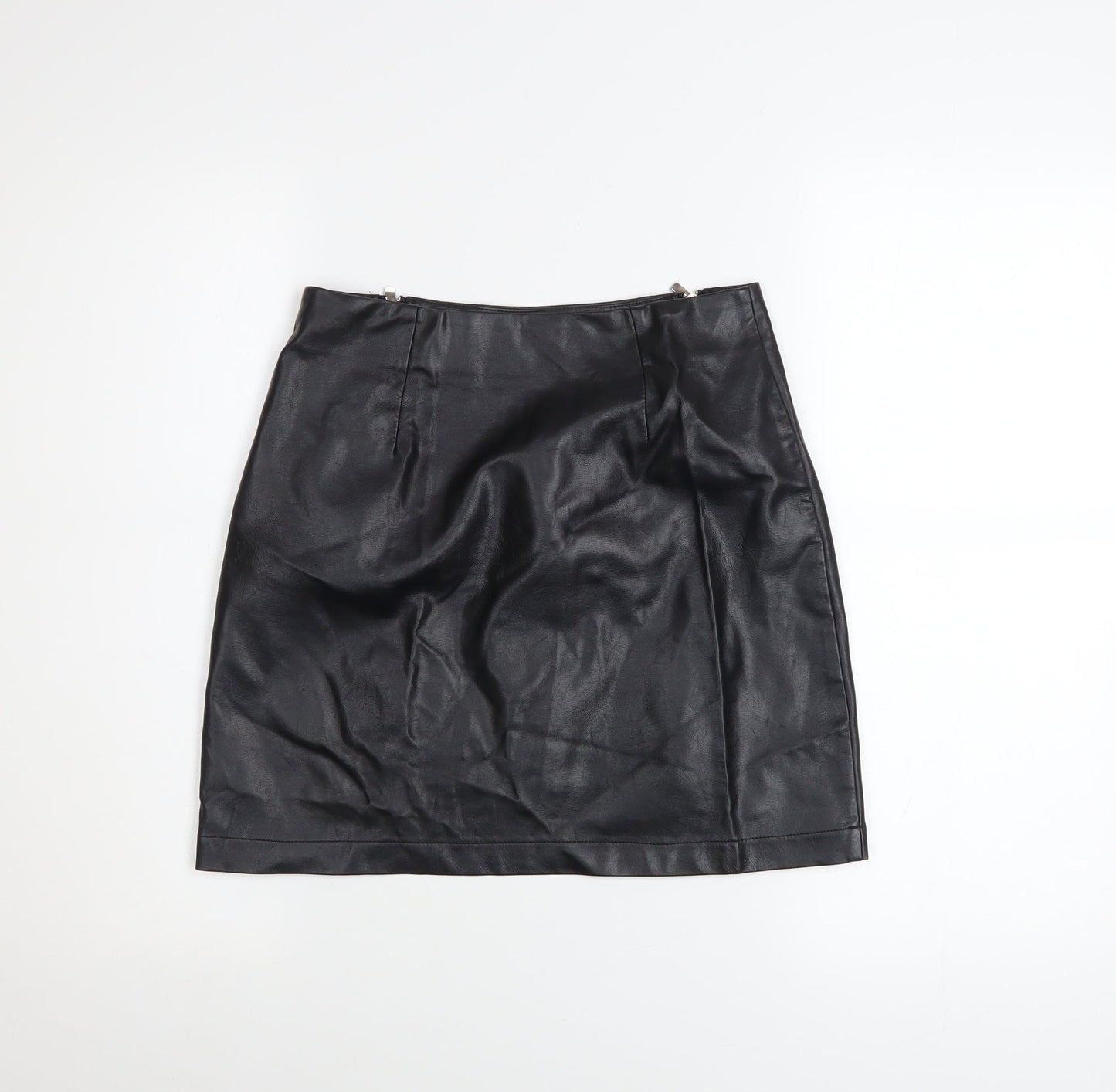Primark Women Black PU Coated Mini Pencil Skirt Size 6