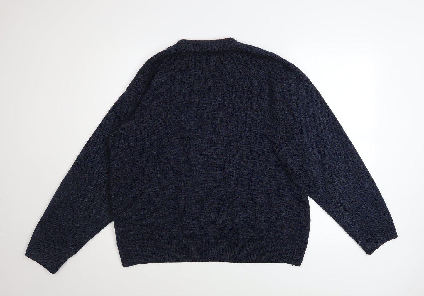 BH Men's Blue Wool Blend V-Neck Knitted Pullover Jumper Size M