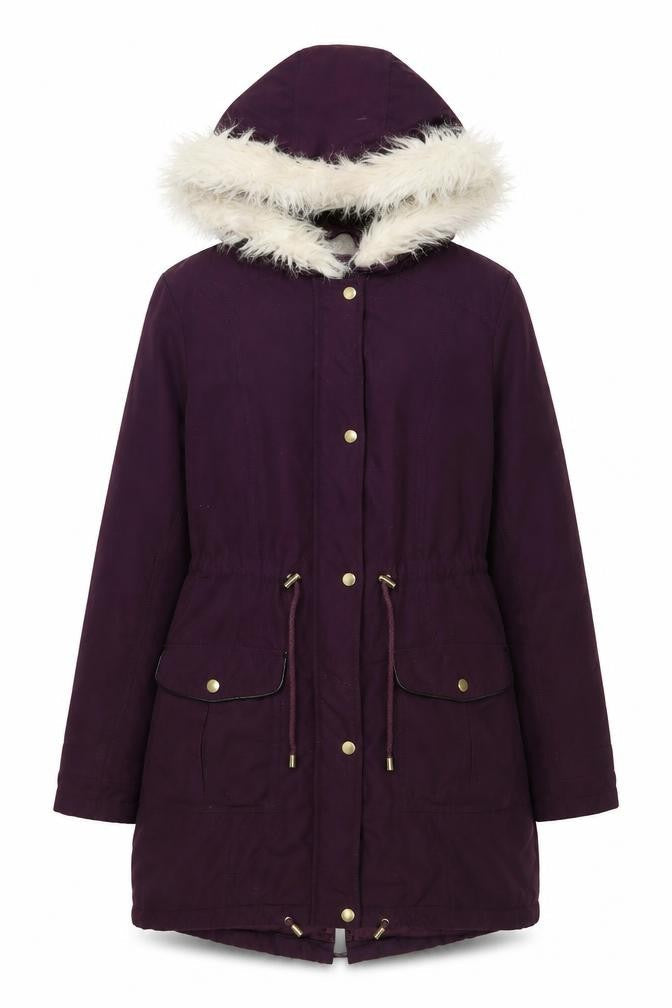 Dorothy Perkins Women’s Purple Faux Fur Hooded Parka Coat Size 10