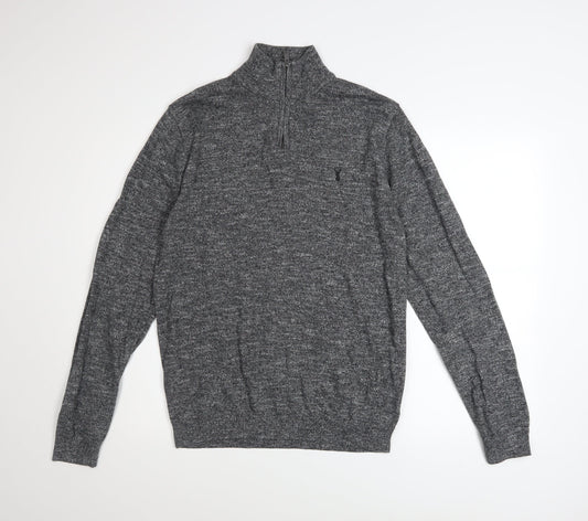 Next Men’s Grey Cotton Blend 1/2 Zip High Neck Jumper Size M