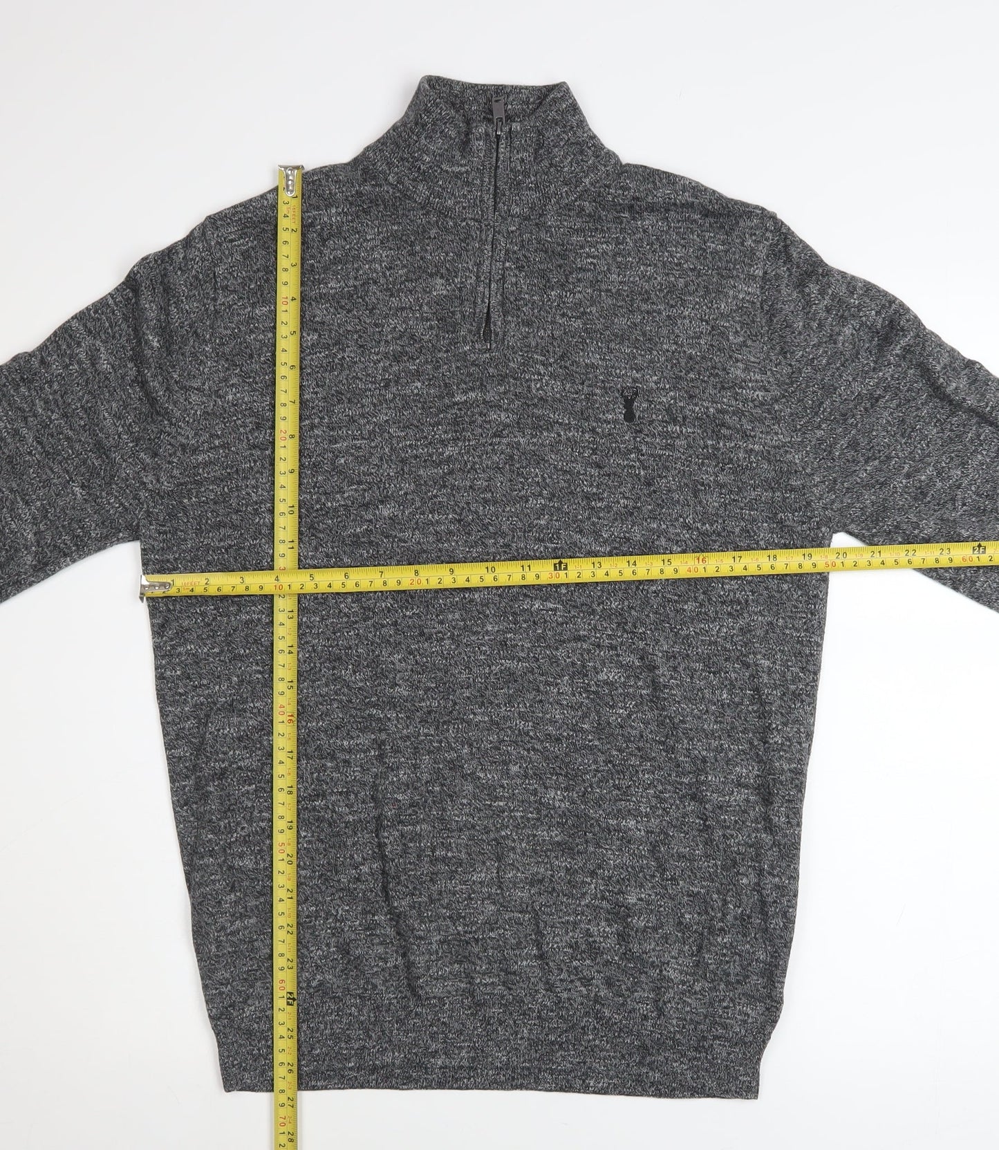 Next Men’s Grey Cotton Blend 1/2 Zip High Neck Jumper Size M