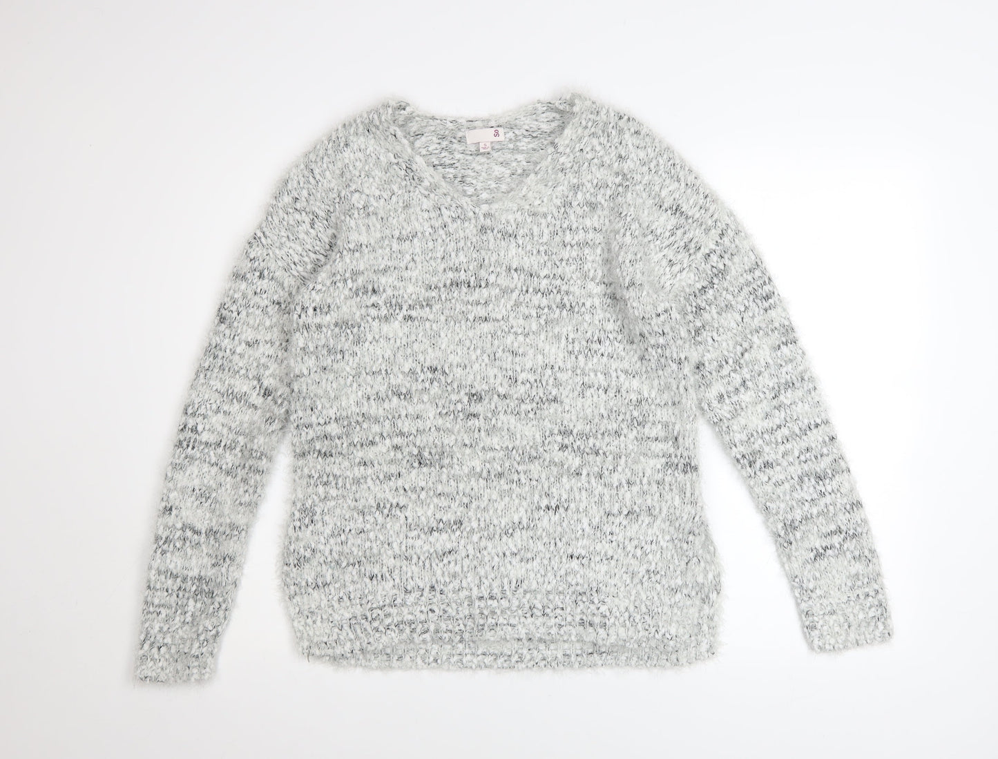 SO Womens Grey V-Neck Chunky Knit Pullover Jumper Size S