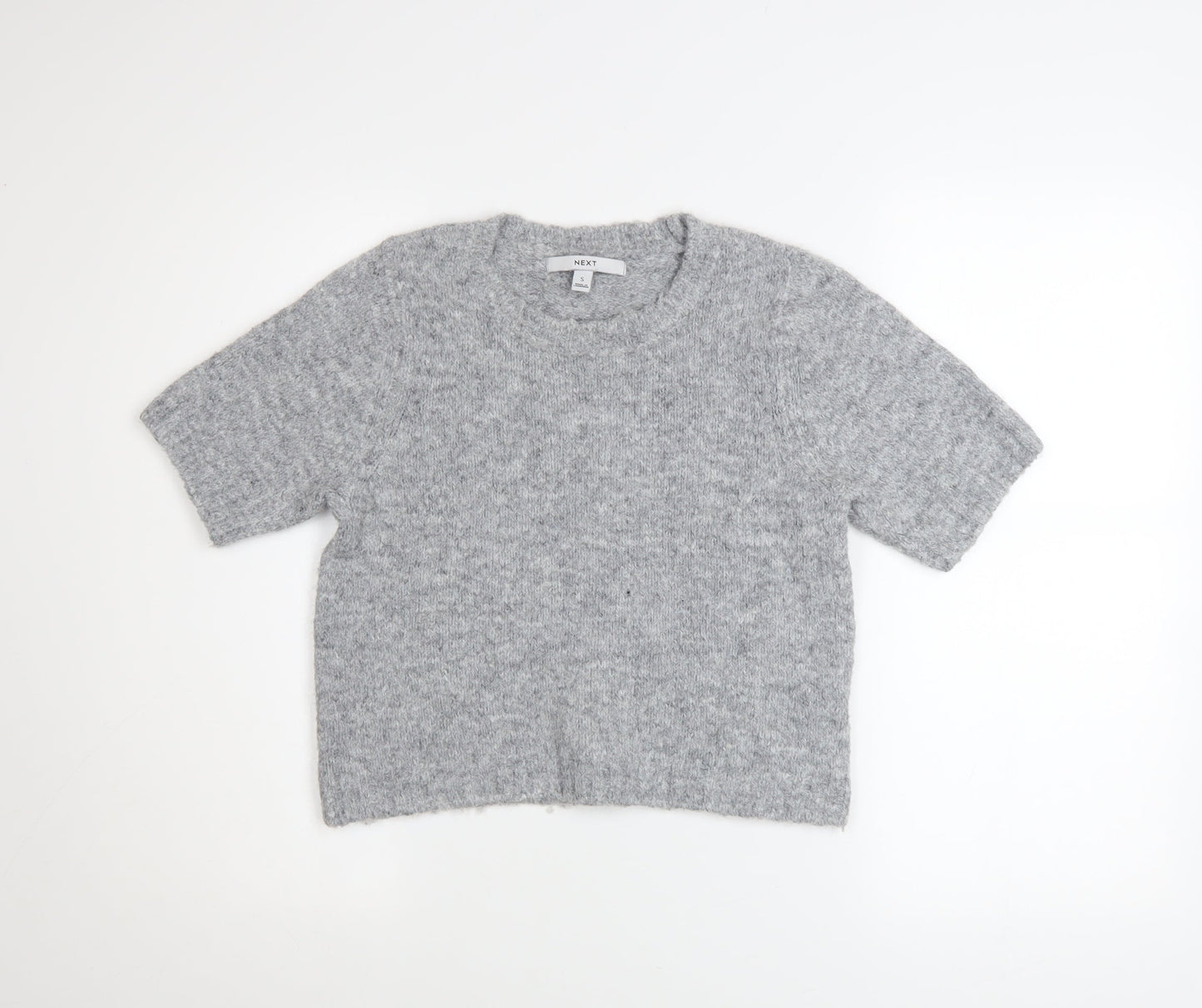 Next Women Grey Short Sleeve Knitted Jumper S Classic Wool Blend