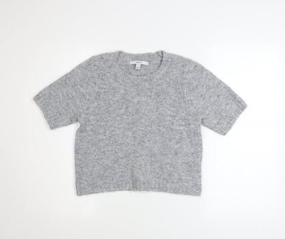 Next Women Grey Short Sleeve Knitted Jumper S Classic Wool Blend