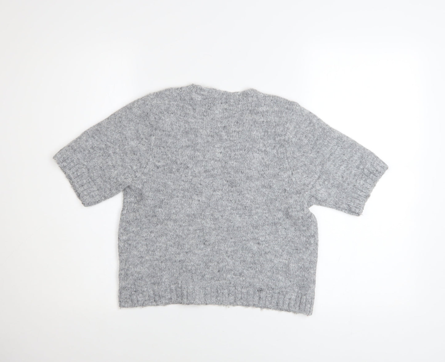 Next Women Grey Short Sleeve Knitted Jumper S Classic Wool Blend