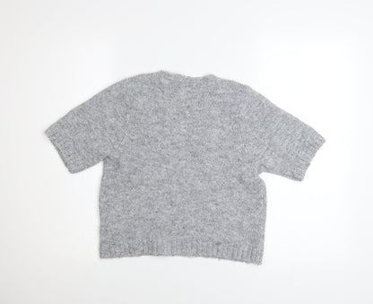 Next Women Grey Short Sleeve Knitted Jumper S Classic Wool Blend