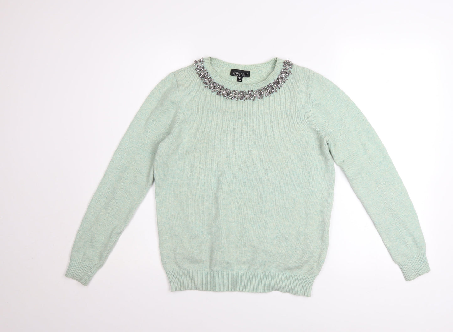 Topshop Women Green Jewel Neck Knit Pullover Jumper Size 6