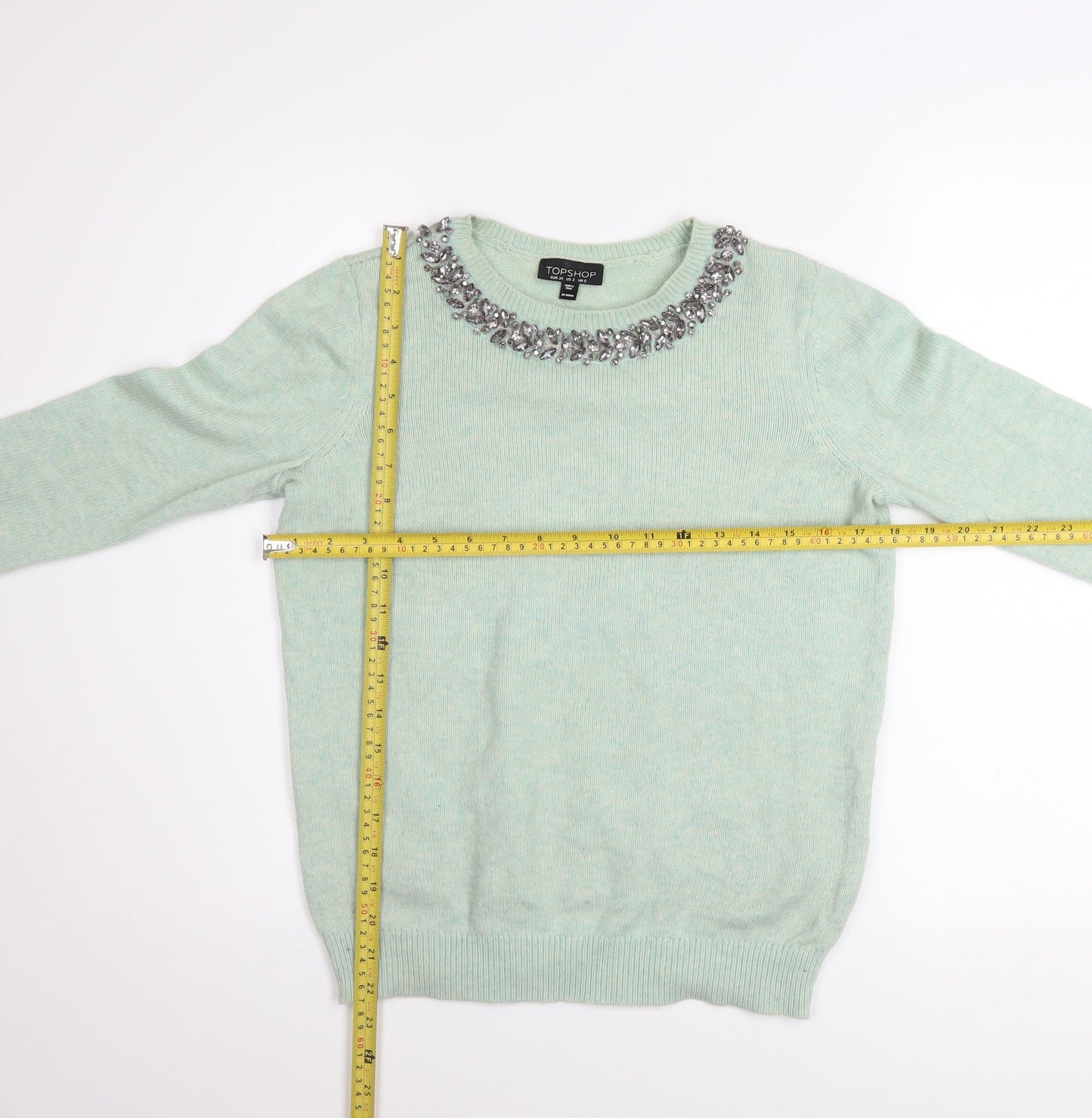 Topshop Women Green Jewel Neck Knit Pullover Jumper Size 6