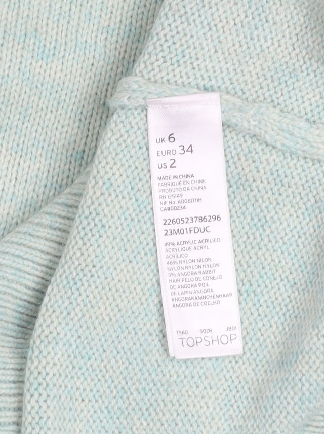 Topshop Women Green Jewel Neck Knit Pullover Jumper Size 6