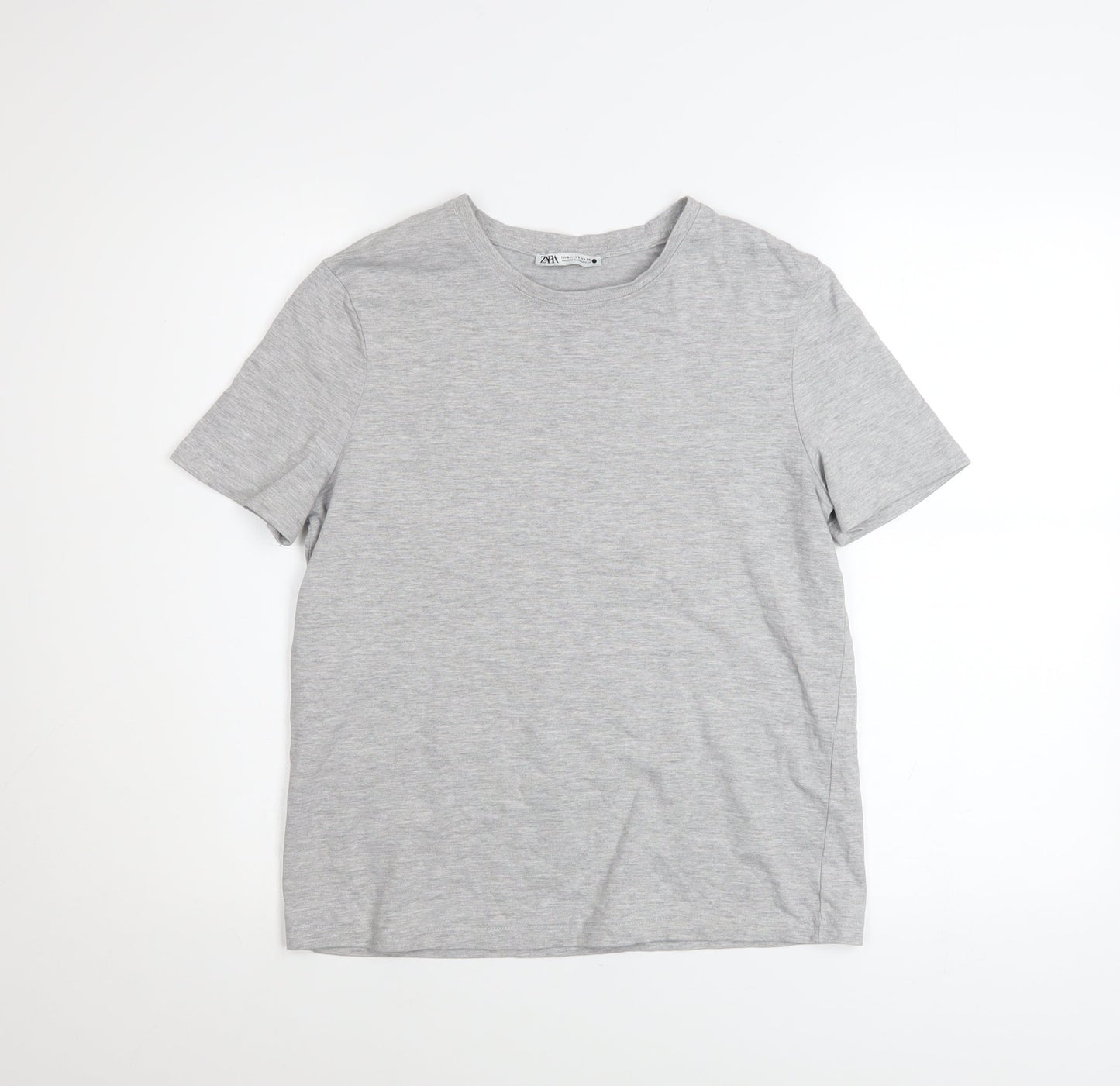 Zara Women Grey Cotton Short Sleeve Basic T-Shirt Size S