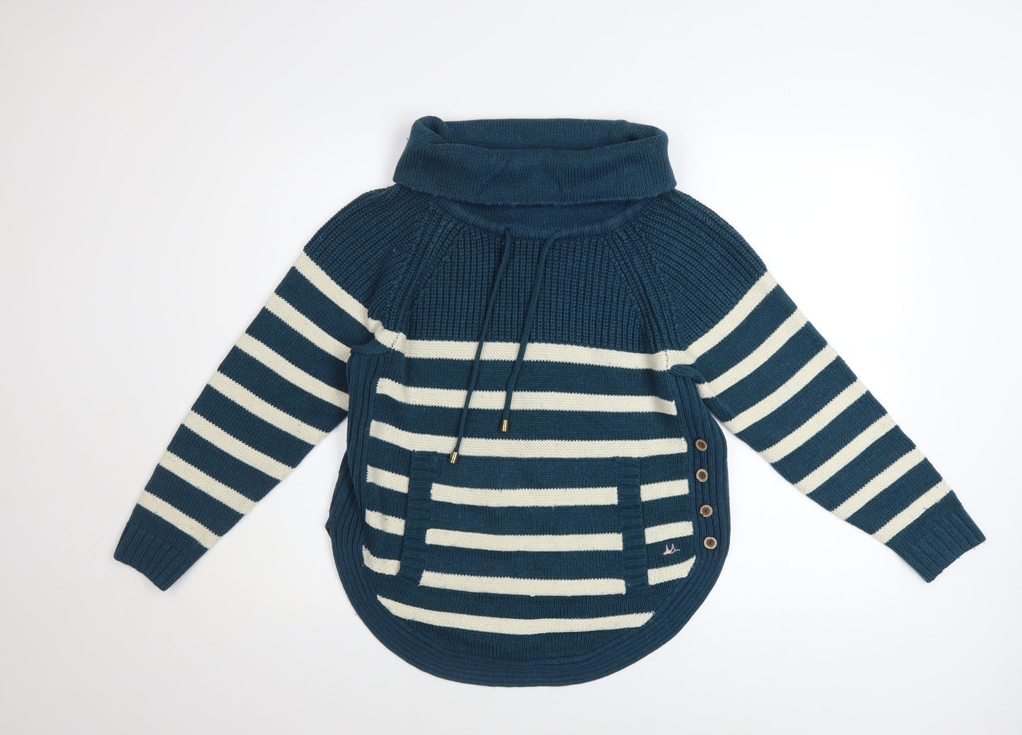 Mantaray Women Blue Striped Roll Neck Wool Blend Jumper Size 10
