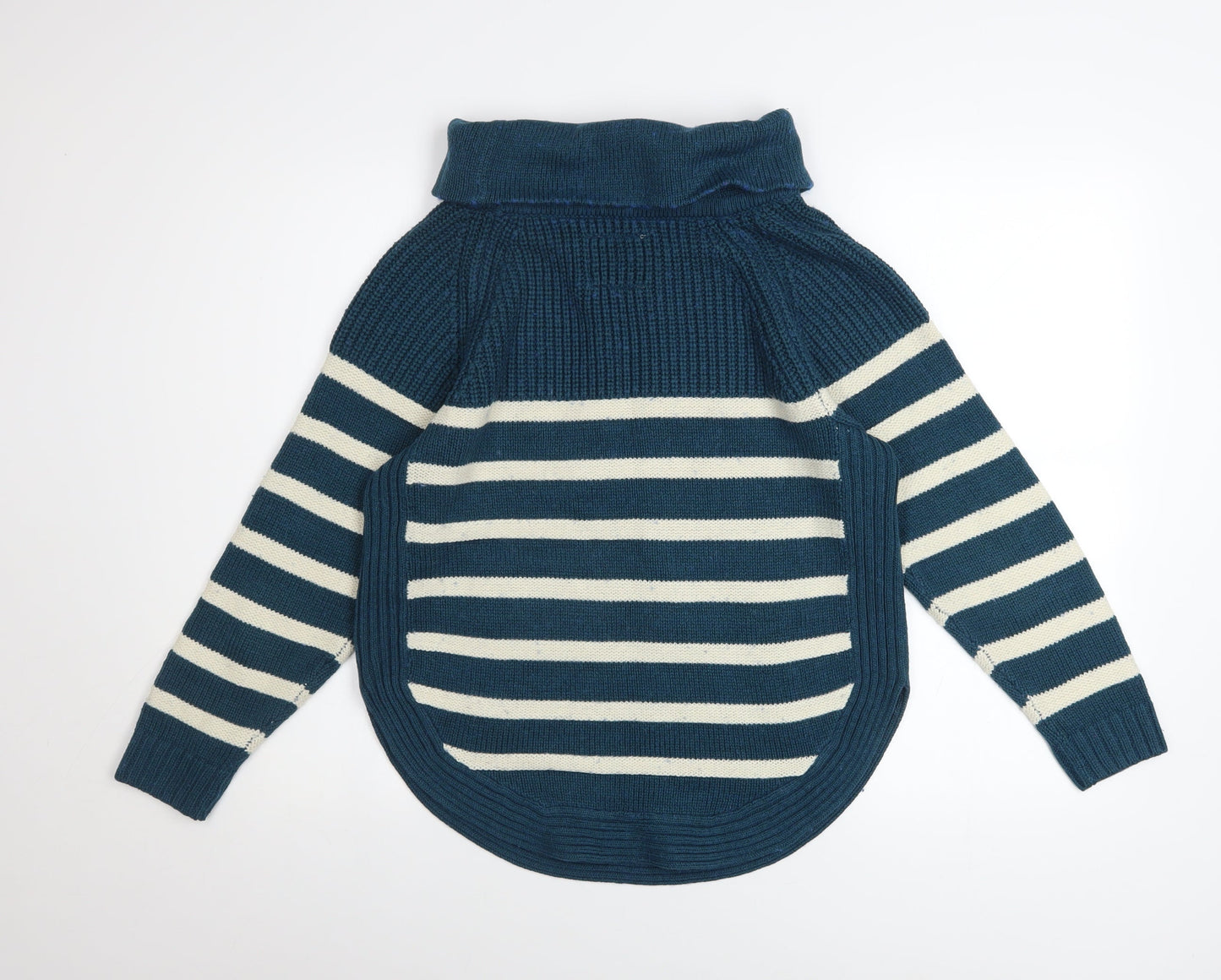 Mantaray Women Blue Striped Roll Neck Wool Blend Jumper Size 10