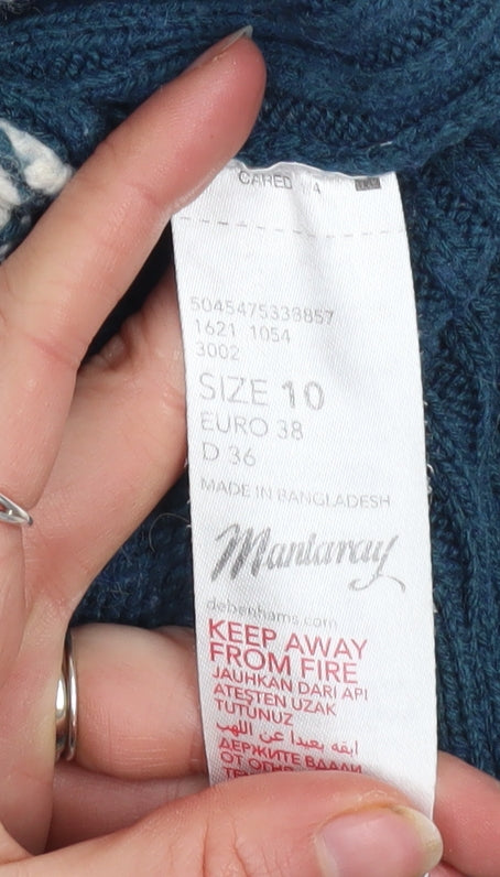 Mantaray Women Blue Striped Roll Neck Wool Blend Jumper Size 10