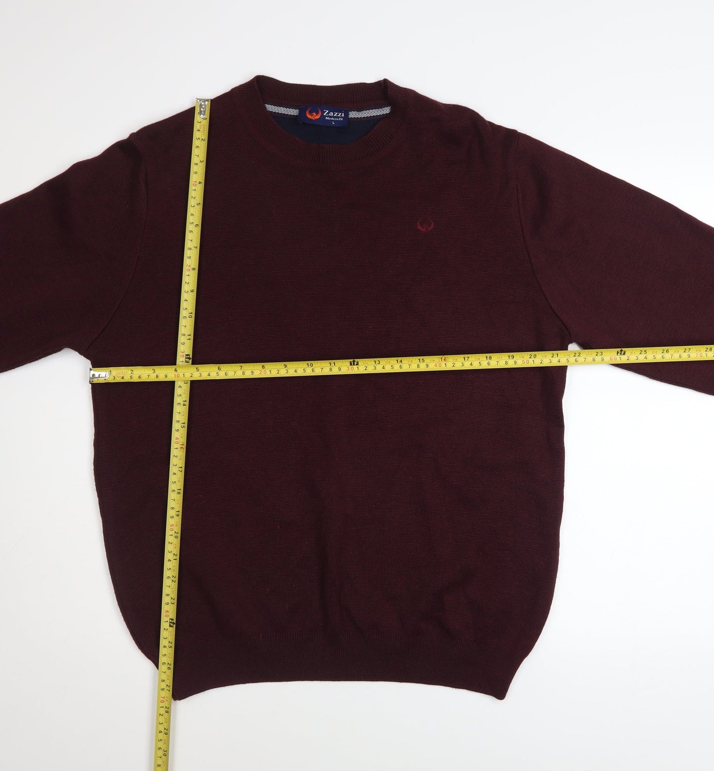 Zazzi Men’s Red Wool Blend Crew Neck Jumper L Classic Fit