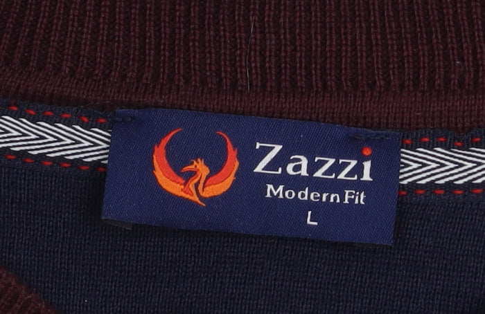 Zazzi Men’s Red Wool Blend Crew Neck Jumper L Classic Fit
