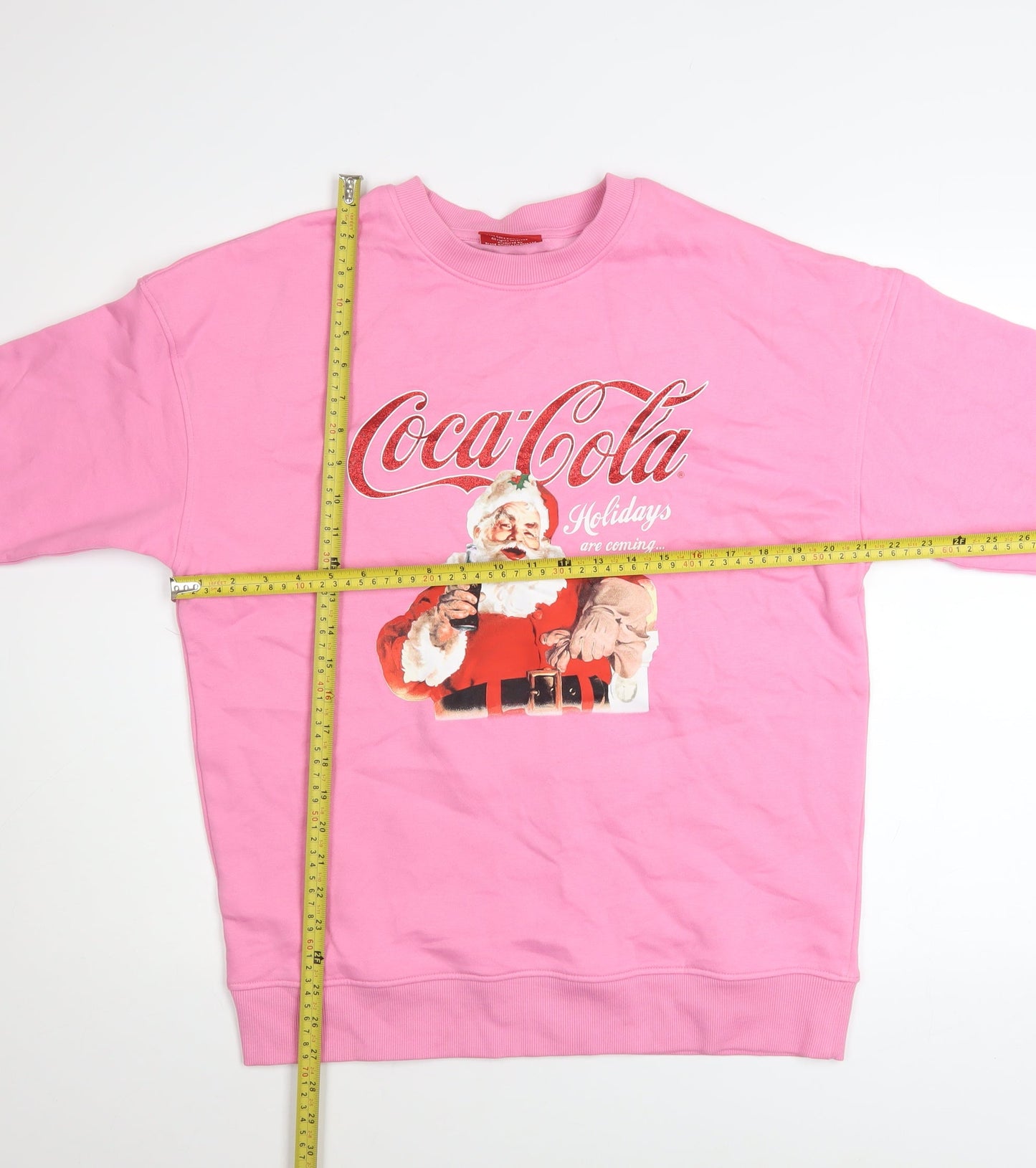 Coca-Cola Unisex Pink Christmas Sweatshirt Santa Graphic Small