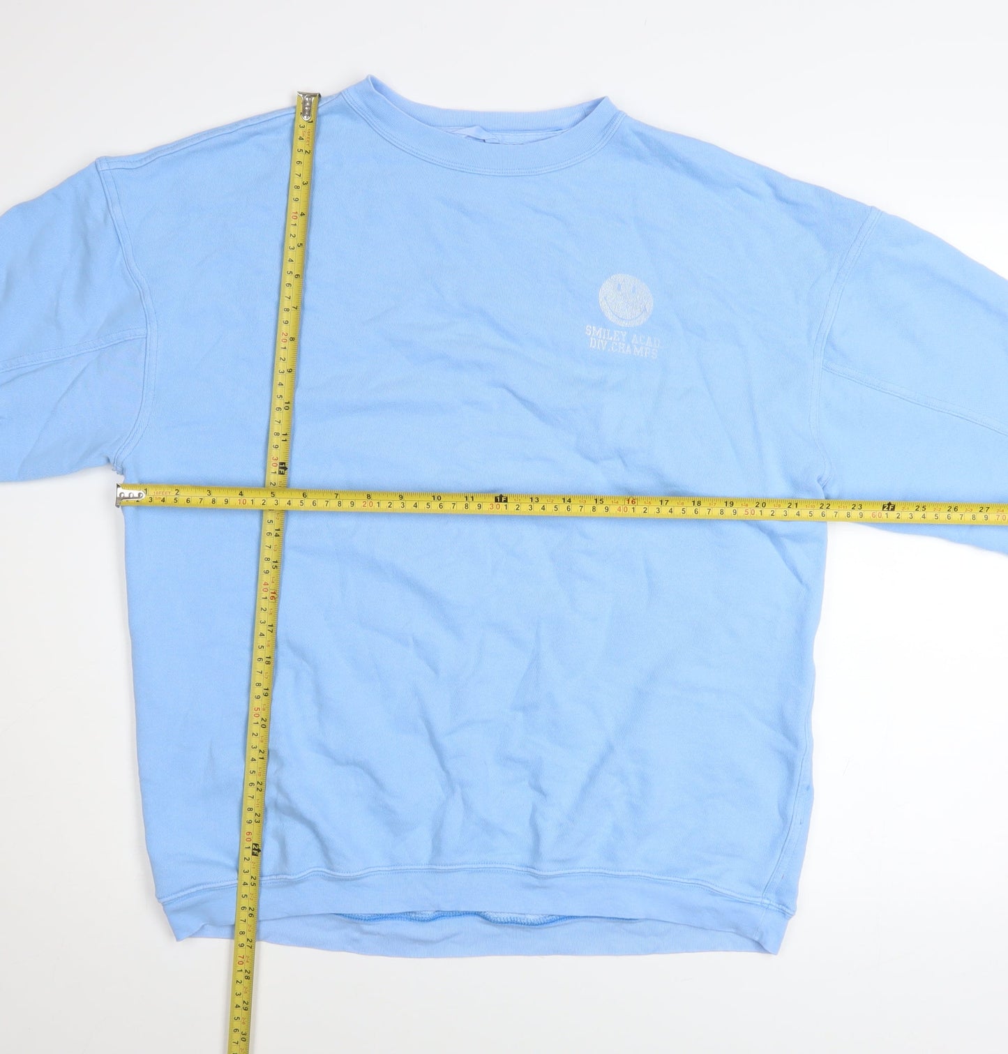 Aerie Unisex Blue Smiley Academy Graphic Pullover Sweatshirt Size S