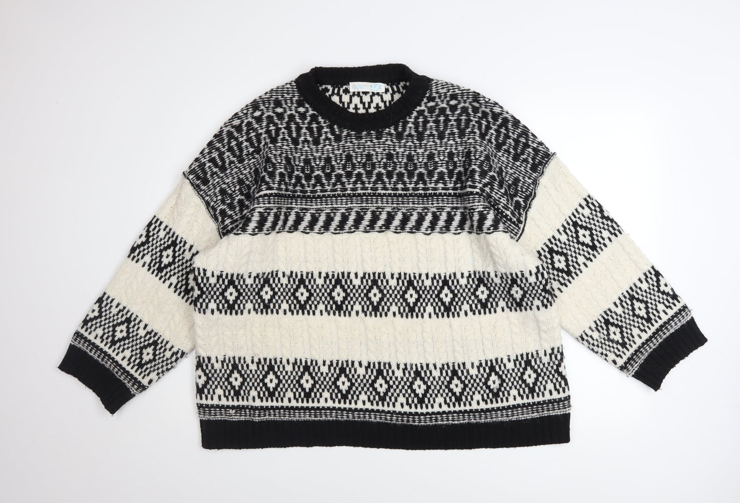 Primark Womens Black White Geometric Knit Pullover Jumper Size M