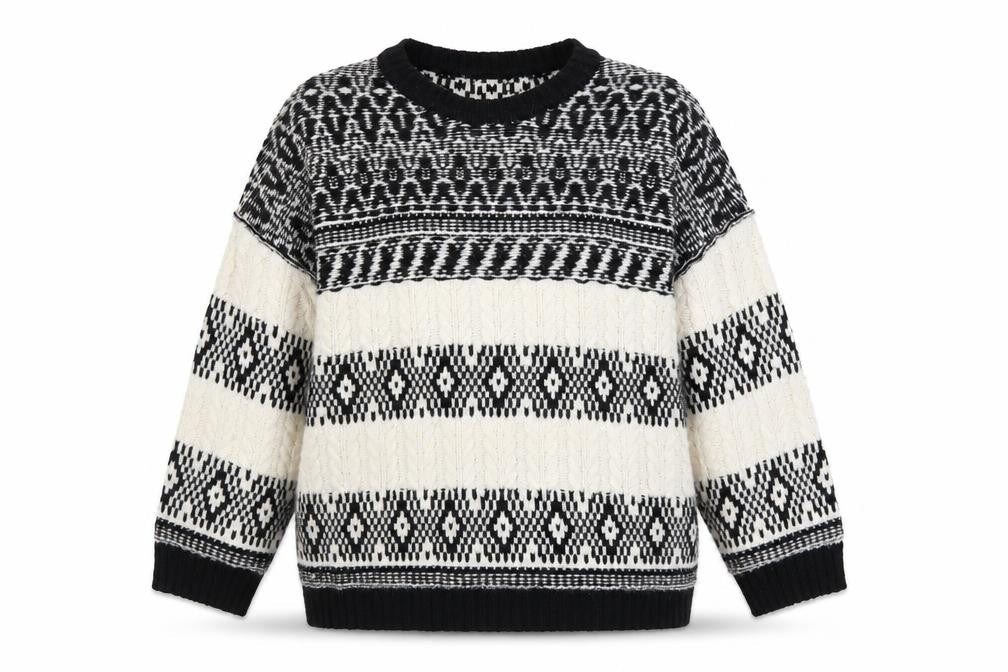 Primark Womens Black White Geometric Knit Pullover Jumper Size M